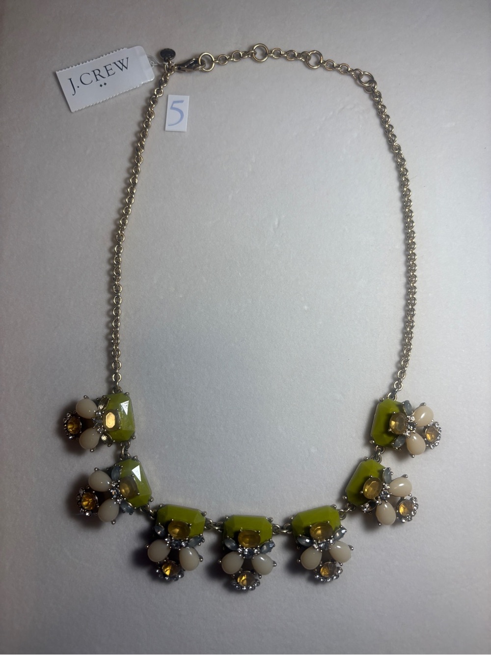 J. Crew Lime Green and Cream Cluster Necklace